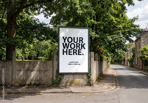 Vertical billboard poster Mockup on the streetion old town