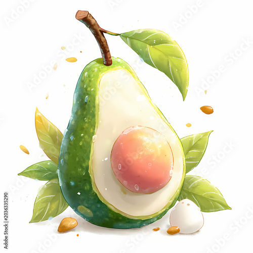 A cute Avocado, all set against a white background with an aesthetic vibe and in high resolution with a hyper-realistic appearance.