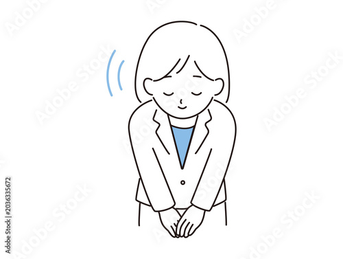 お辞儀をするスーツ姿の女性会社員のイラスト