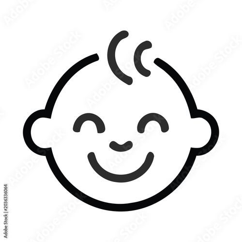 smiling baby face line icon. Happy newborn infant head vector symbol isolated on white background.