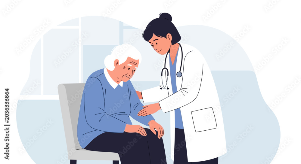 Fototapeta premium Doctor comforting elderly patient with care and compassion in clinic setting