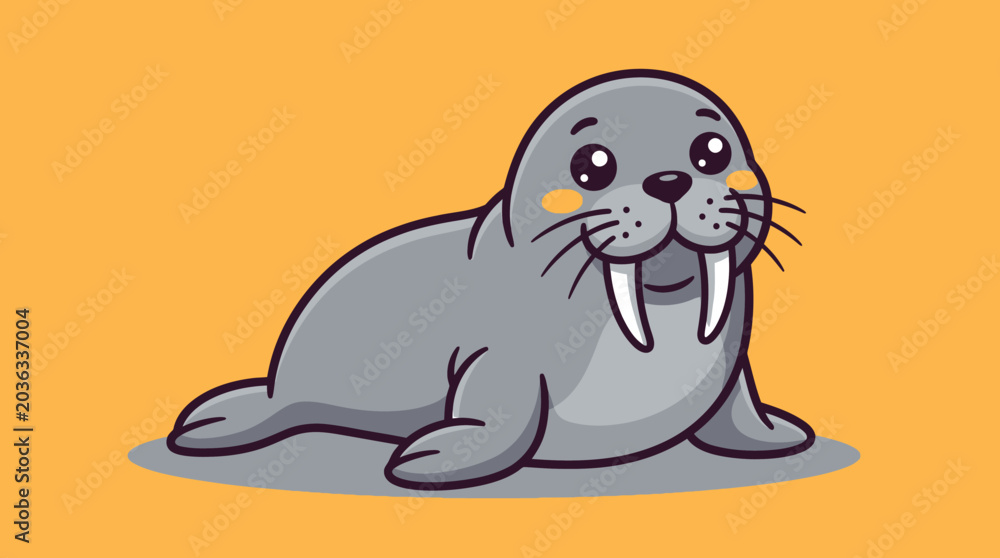 Fototapeta premium Cute Cartoon Walrus Illustration.