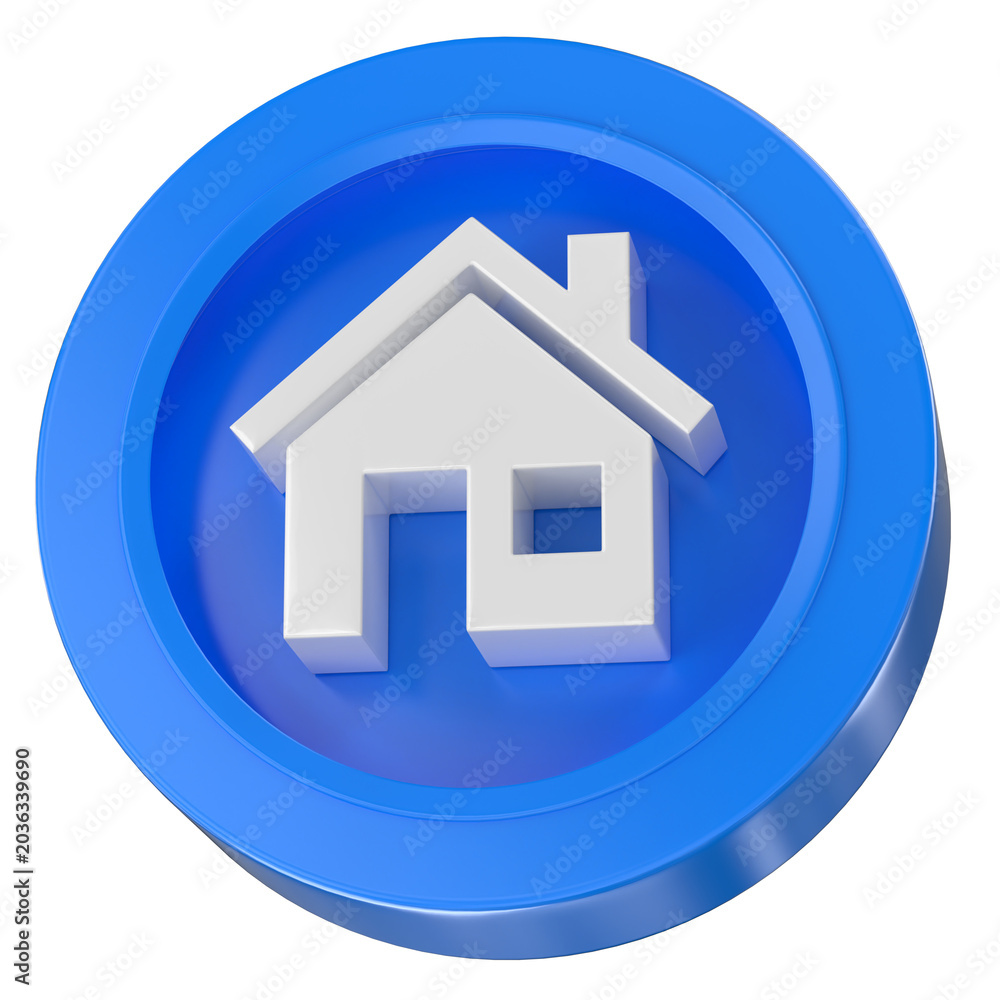 Fototapeta premium Blue 3D house icon button
