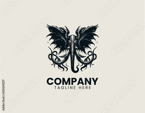 Dark Elephant Skull Tentacle Minimalist Black Vector Logo Tribal Beast Design
