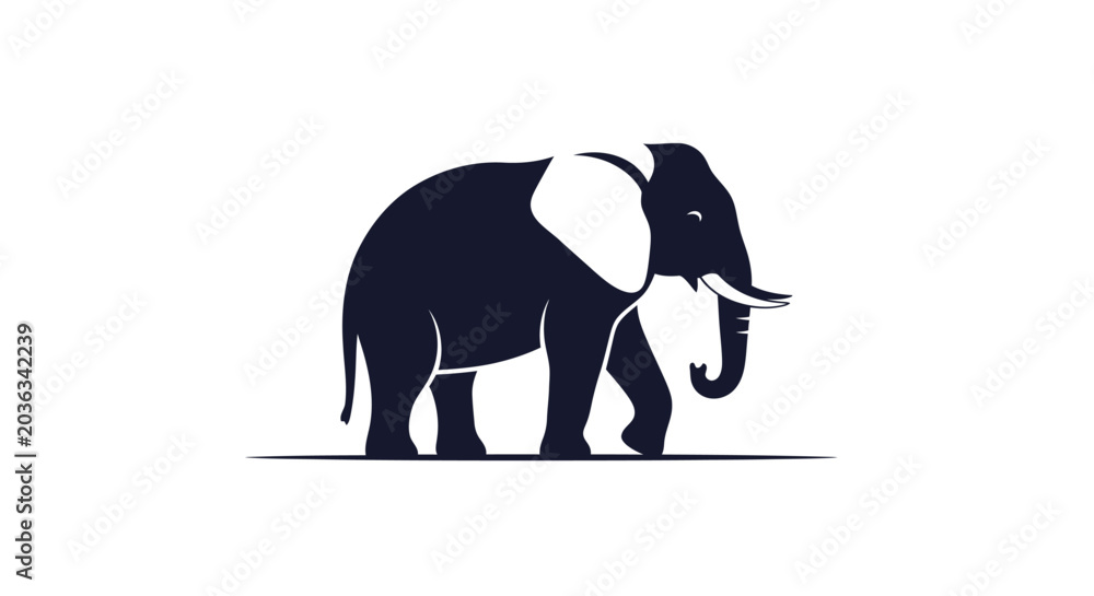 Fototapeta premium Minimalist Stylized Elephant Silhouette Vector Logo Design on White Background.