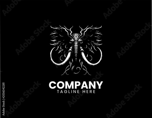 Dark Elephant Skull Tentacle Black Vector Logo Tribal Beast Design