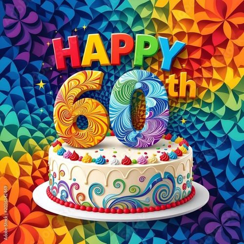 Happy 60th Birthday with vibrant cake