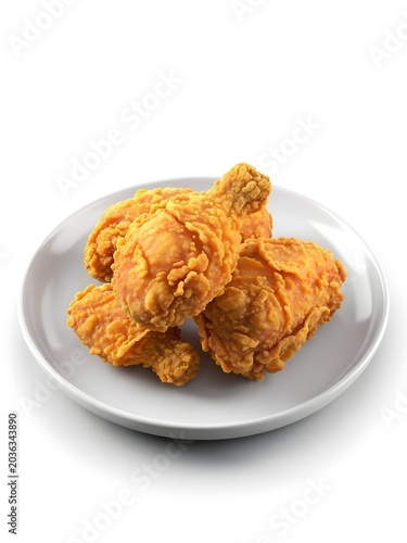 crispy fried chicken on a plate 3d rendering isolated on white background cartoon plastic style icon