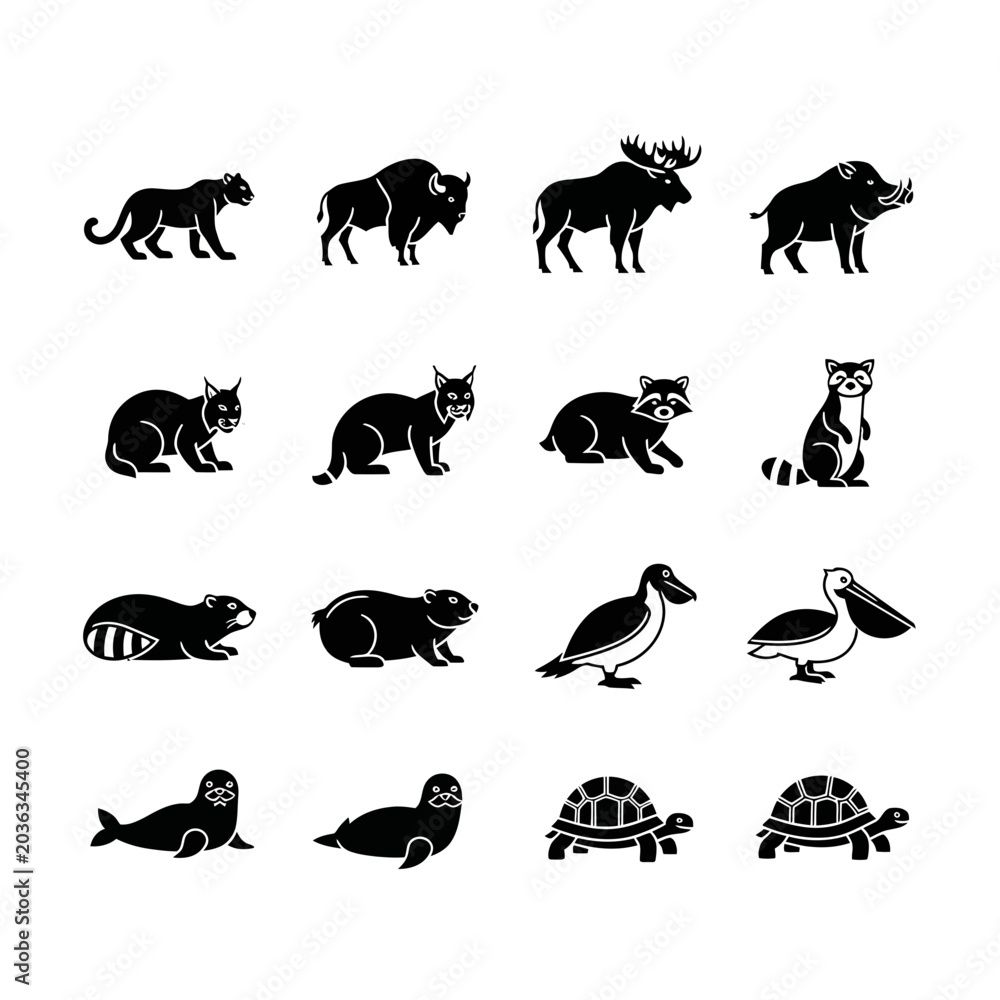 Fototapeta premium Collection of black animal silhouettes