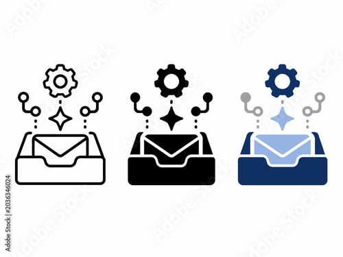 Automated email processing icons with gear and envelope design elements