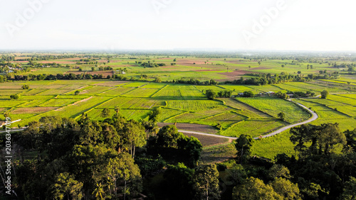Canvastavla Aerial Sunset Over Rice Fields in Thepharak Korat