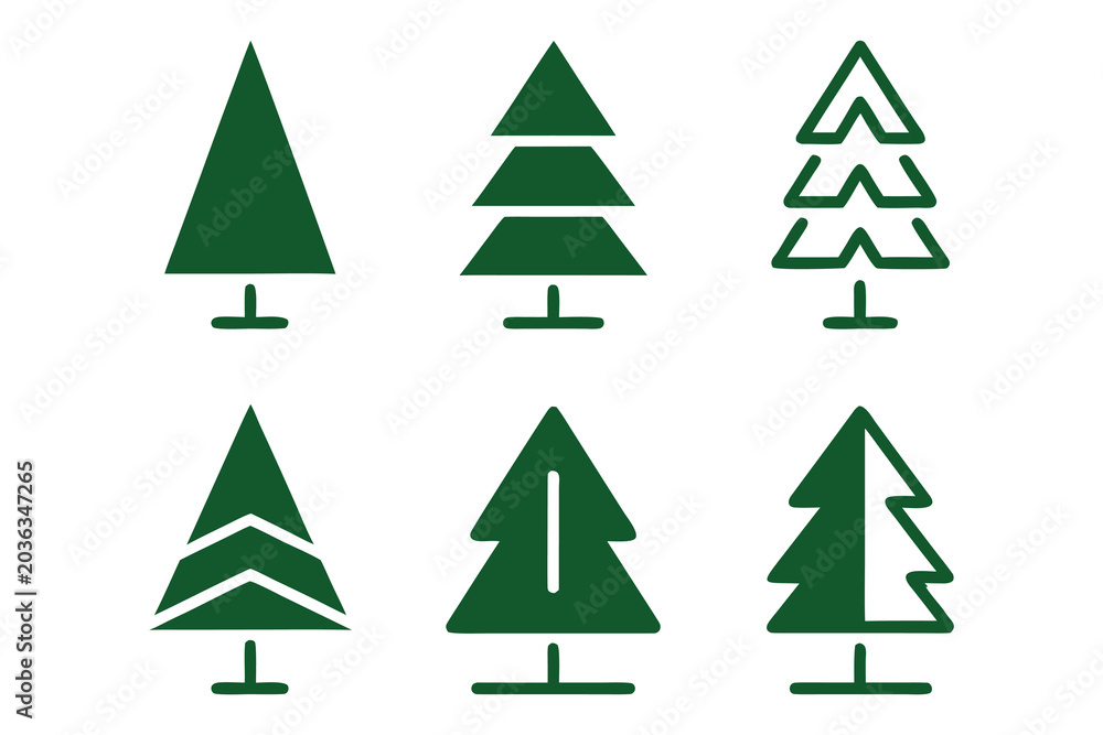 Obraz premium Minimal Christmas Tree Icons Set, christmas tree icons