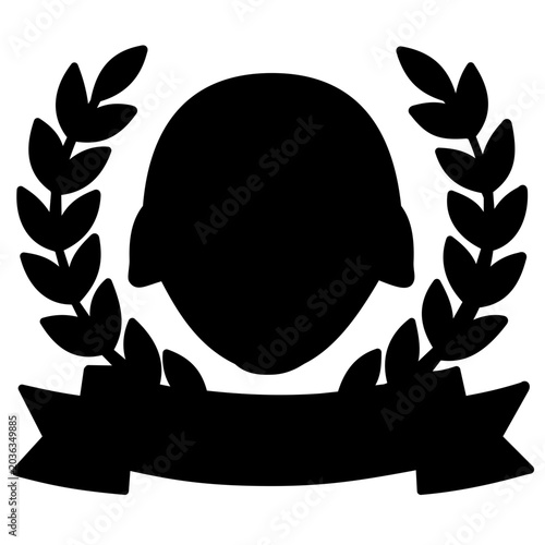 Memorial Day soldier helmet vector icon illustration with laurel wreath, honoring veterans. Features editable stroke, adjustable stroke, customizable line weight, thin line, and stroke weight.