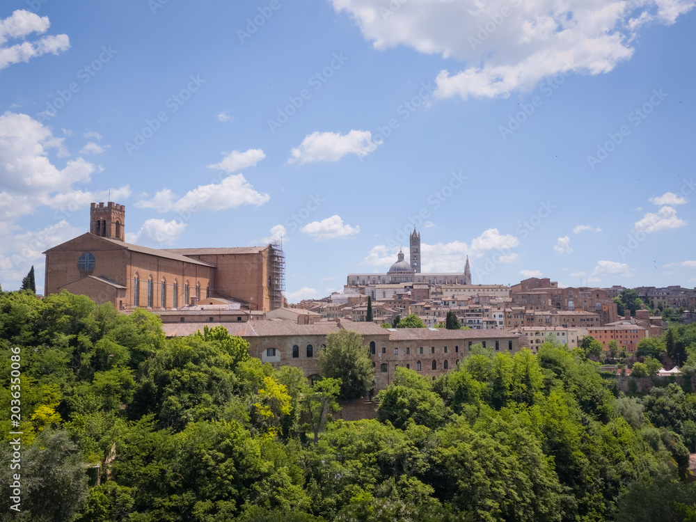 Naklejka premium Siena skyline seen from Viale XXV Aprile viewpoint, Italy, Toscany