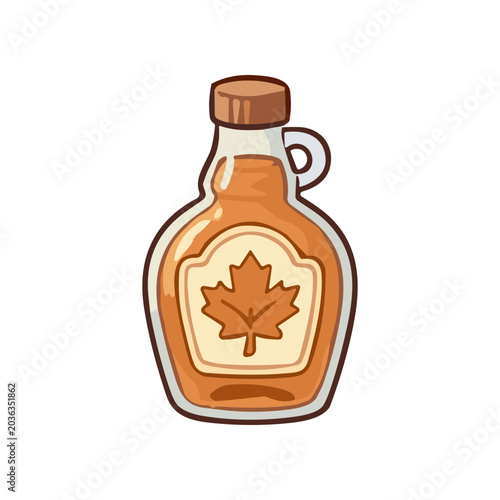Maple syrup bottle with label.