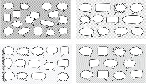 Collection of various speech bubbles and thought clouds for comics and cartoons isolated on transparent background