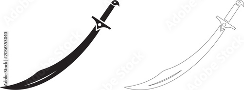Cuadro en lienzo Long sword or claymore blade flat icon for games and websites, vector