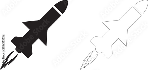 Canvas-taulu black and white rocket launcher icons in varying styles, vector