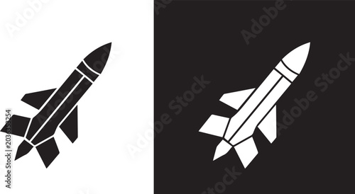 Canvas-taulu black and white rocket launcher icons in varying styles, vector