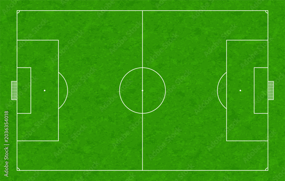 Obraz premium Football grass field, soccer pitch line diagram, top view. Green turf background with scheme for sport competition. Stadium green grass texture, game tactic plan, strategy bg. Vector illustration
