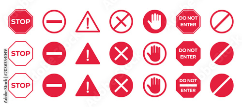 Canvastavla Collection of red prohibition road signs with red warning, and danger symbols for traffic and safety