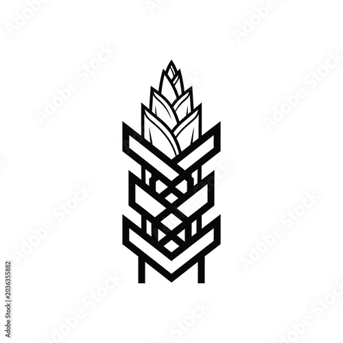 Minimalist Geometric Wheat Stalk Logo Icon, Stylized Grain Ear Vector Illustration for Agriculture and Bakery Branding