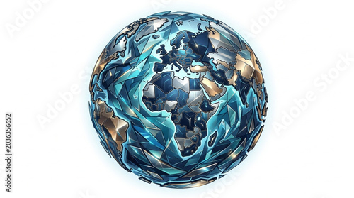Photos Abstract Earth Globe with Blue Swirls and Textured Continents.