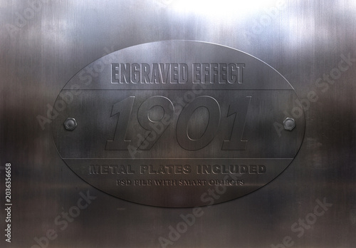Metal Engraved Text Effect Mockup with Plate Options