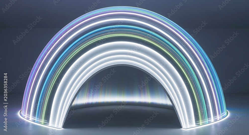Fototapeta premium Glowing neon rainbow light, colorful arc, vibrant spectrum, illuminated curve