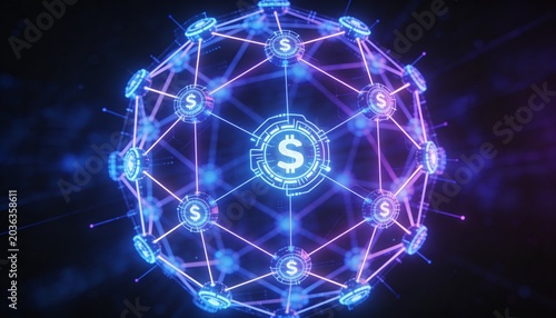 Blockchain Security Network with Encrypted Digital Nodes and Futuristic Cryptocurrency Technology Connections
