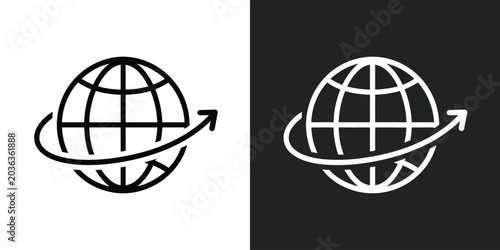 Obraz na plátne Globe vector earth sphere with rising arrow orbit, global growth and trade expan