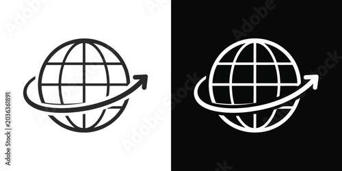 Konstfotografi Globe vector earth sphere with rising arrow orbit, global growth and trade expan