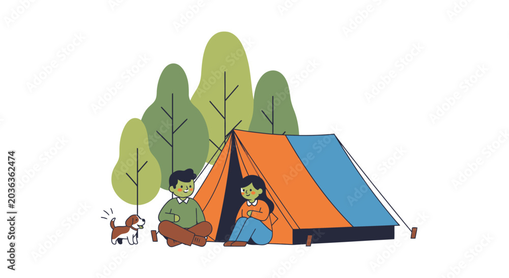 Εκτύπωση καμβά People camping in a tent outdoors.
