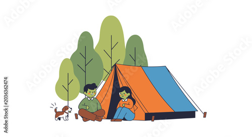 Vászonkép People camping in a tent outdoors.