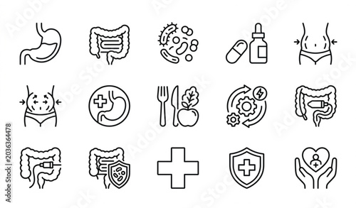 Konstfotografi Gastrointestinal Healthcare Editable Outline Icons with Digestive System and Pro