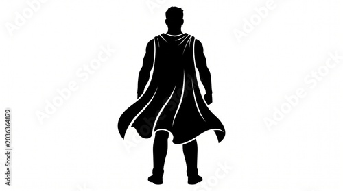 Superhero back view silhouette icon, man wearing cape isolated on white background vector illustration