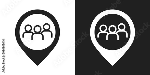 Canvas Print People Location icon set, group of users inside map pin symbols, community and m