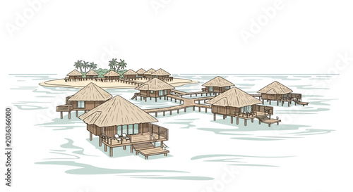 Foto Water Bungalows on Stilts Over Ocean.