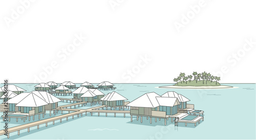 Tableau sur toile Luxury Overwater Bungalow Accommodations Tropical.
