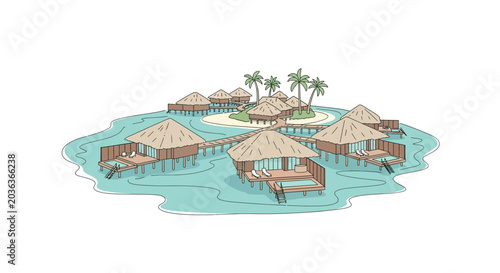 Bild auf Leinwand Overwater Bungalows in Tropical Ocean.