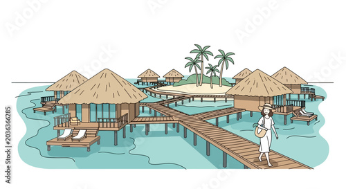 Photos Woman standing on wooden walkway.