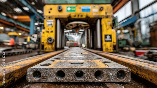 Eye-level perspective of a modern factory floor with polished concrete, pallet racks, and large windows, golden ratio composition of racks to open space, warm morning light.