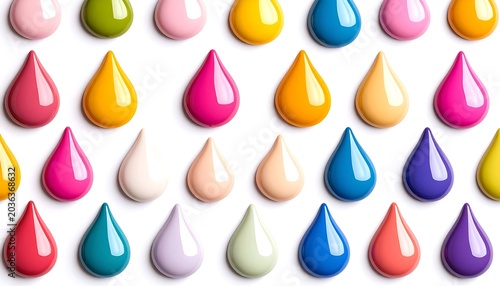 Colorful paint drops arranged in rows