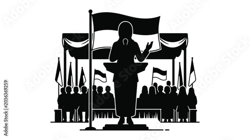Foto Silhouette of a public speaker addressing.