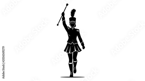 Canvastavla Majorette twirls baton in uniform.