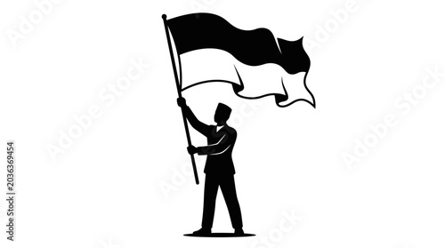 Bild auf Leinwand Man holding a large black flag.