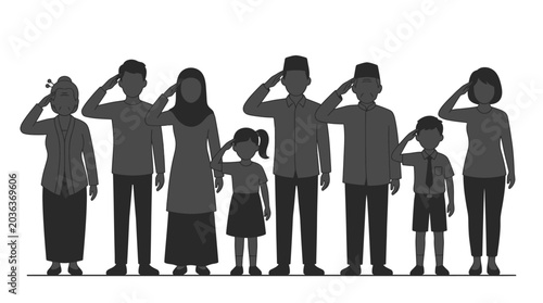 Obraz na plátne Family giving salute together outdoors.