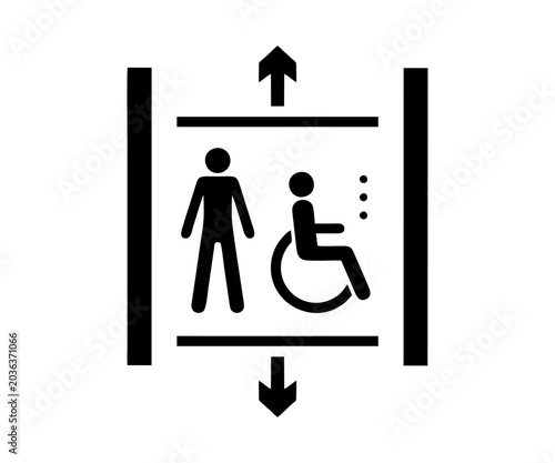 ISO 7001 AC 003 Accessible elevator or lift sign. Lift icon with arrow pointing down and up vector design and illustration.

