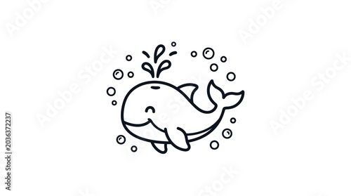 Smiling Whale Swimming in Water Bubbles.