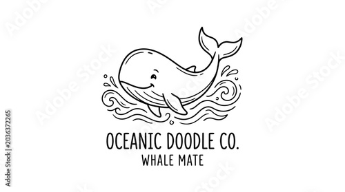 Black and white line drawing whale.